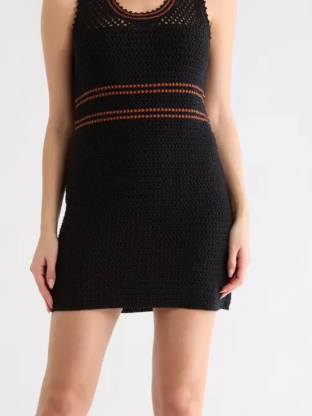 Re/Done Black Crochet Mini Dress with Brown Waistband Stripes size M